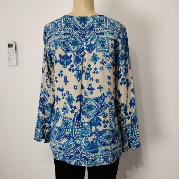 Sigrid Olsen Collection Resortwear Tunic Blue & Ivory Relaxed Style XSmall - Picture 2 of 9